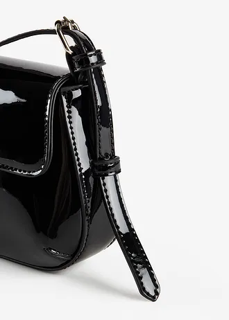 Handtas in laklook, Kleur: zwart