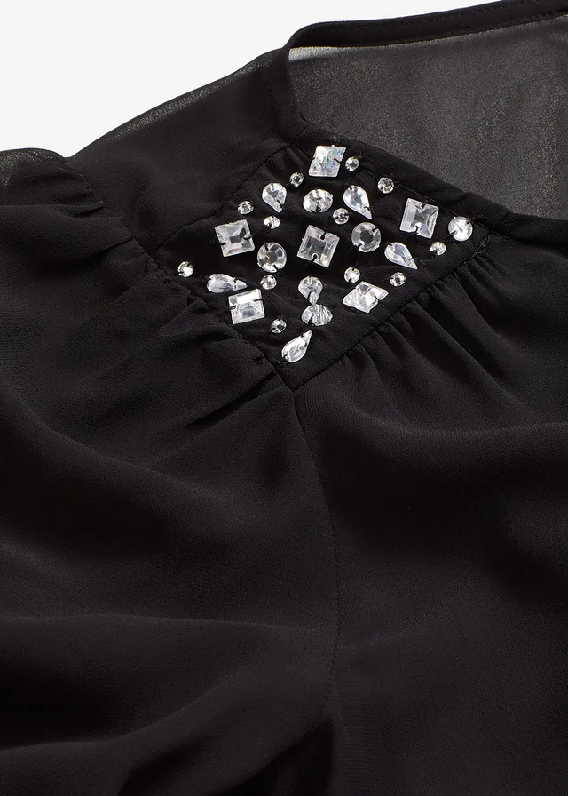 Blouse en mousseline avec strass sur les épaules • noir • product-page.page-title-suffix
