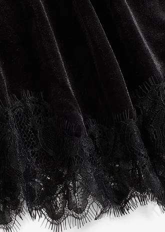 T-shirt en velours et dentelle • noir • Boutique bonprix