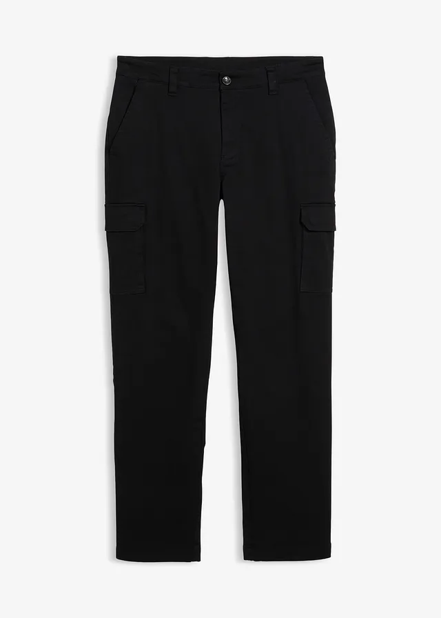 Regular fit stretch cargo thermobroek, straight, Kleur: zwart