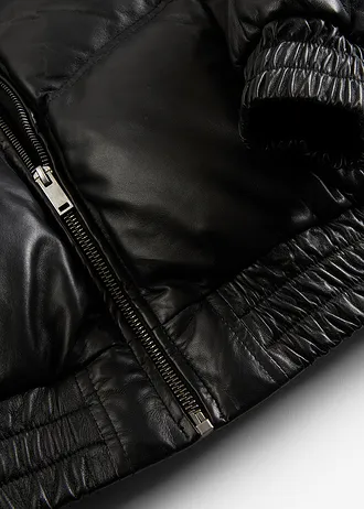 Geacă matlasată de piele nappa de miel • negru • magazin bonprix