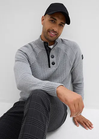 Pulover texturat cu guler înalt cu bumbac reciclat • gri melanj • magazin bonprix