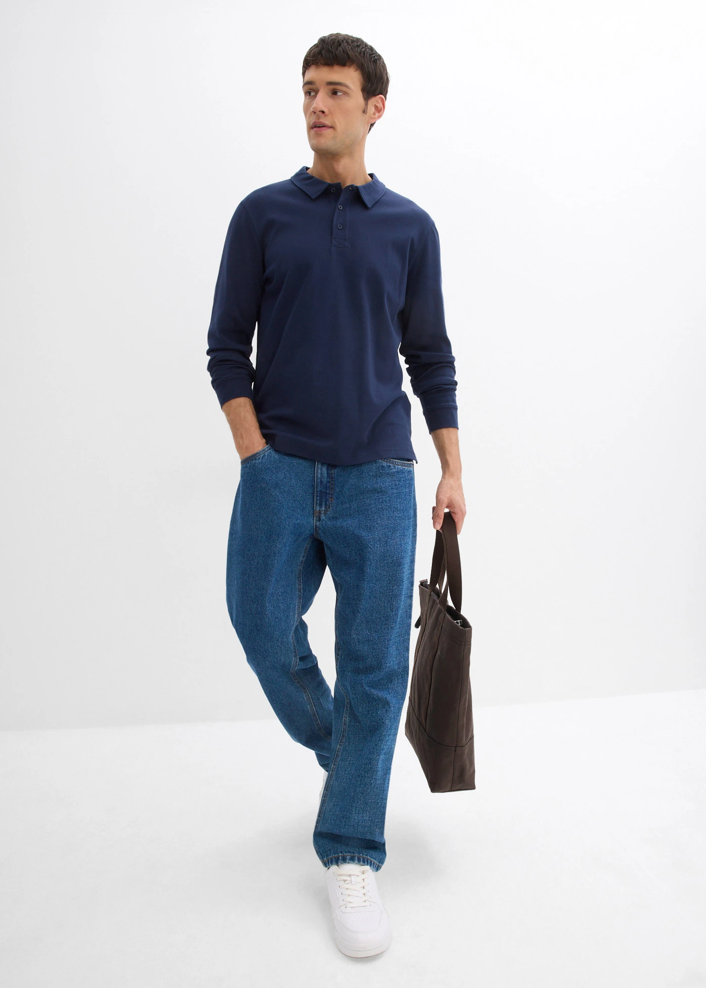 Triko polo s dlouhým rukávem, z čisté organické bavlny • tmavě modrá • bonprix obchod