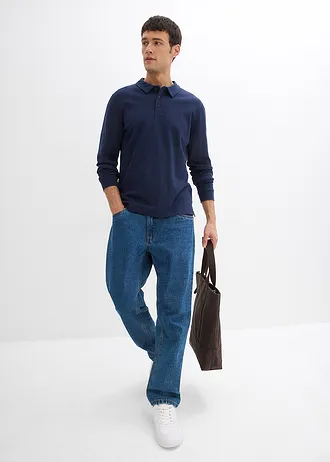 Triko polo s dlouhým rukávem, z čisté organické bavlny, barva: tmavě modrá