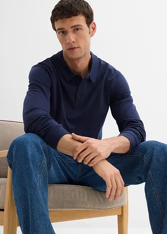 Triko polo s dlouhým rukávem, z čisté organické bavlny • tmavě modrá • bonprix obchod