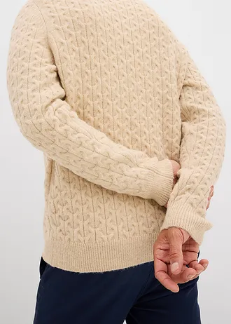 Pulover cu guler rotund cu model texturat • bej nisipiu mat melanj • magazin bonprix