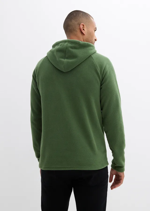 Pulover din fleece moale cu glugă • verde • magazin bonprix