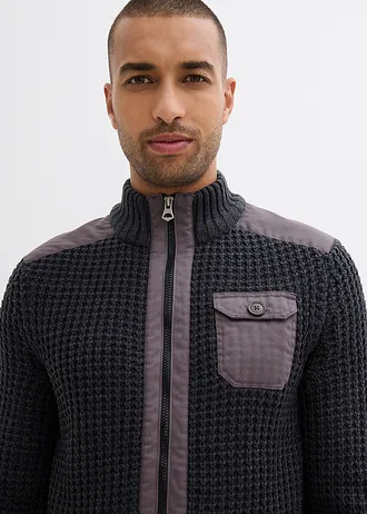 Kabátek z hrubé pleteniny s vaflovou strukturou, s praktickou náprsní kapsou • antracitová melír • bonprix obchod