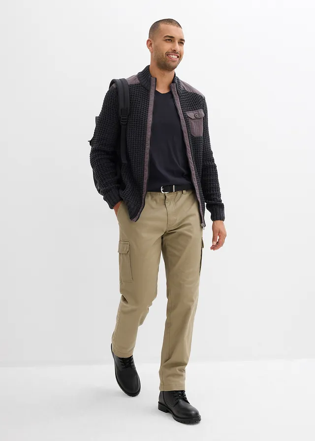 Kabátek z hrubé pleteniny s vaflovou strukturou, s praktickou náprsní kapsou antracitová melír