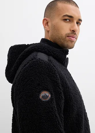 Bunda z medvídkového flísu, s tkaným lemem a kapucí • černá • bonprix obchod
