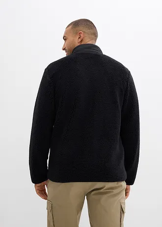 Teddy fleece jas met praktische zakken en sportieve details • zwart • bonprix online shop