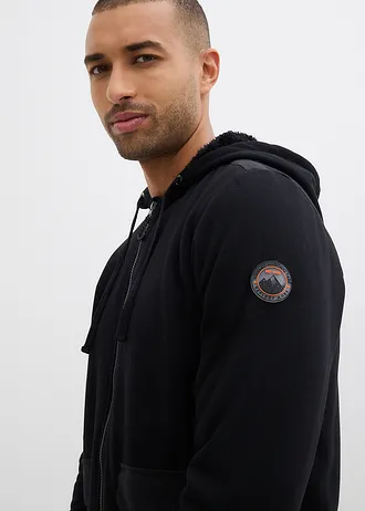 Mikina na zapínání s kapucí a plyšovou podšívkou • černá • bonprix obchod