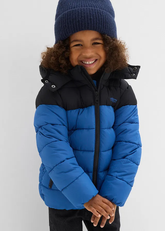 Gewatteerde waterafstotende winterjas, Kleur: blauw-zwart