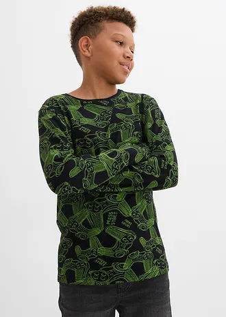 Tričko s dlouhým rukávem z měkké směsi s organickou bavlnou (3 ks v balení), barva: petrolejová + černá + bílá s potiskem