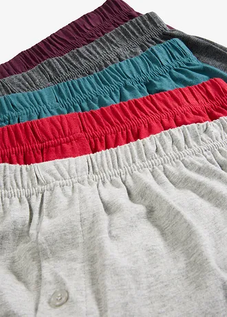 Lot de 5 caleçons en jersey coton • gris clair chiné/anthracite chiné/vert poivre/rouge piment/bordeaux • Boutique bonprix
