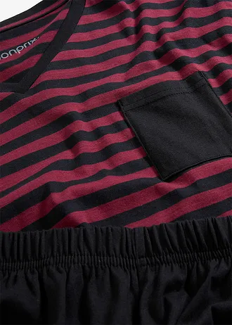 Pyjama 100% coton à manches longues • noir-prune rayé • Boutique bonprix