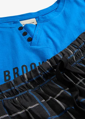 Pyžamo z čisté bavlny, s knoflíkovou lištou a dlouhými rukávy • azurově modro-černá kostka • bonprix obchod