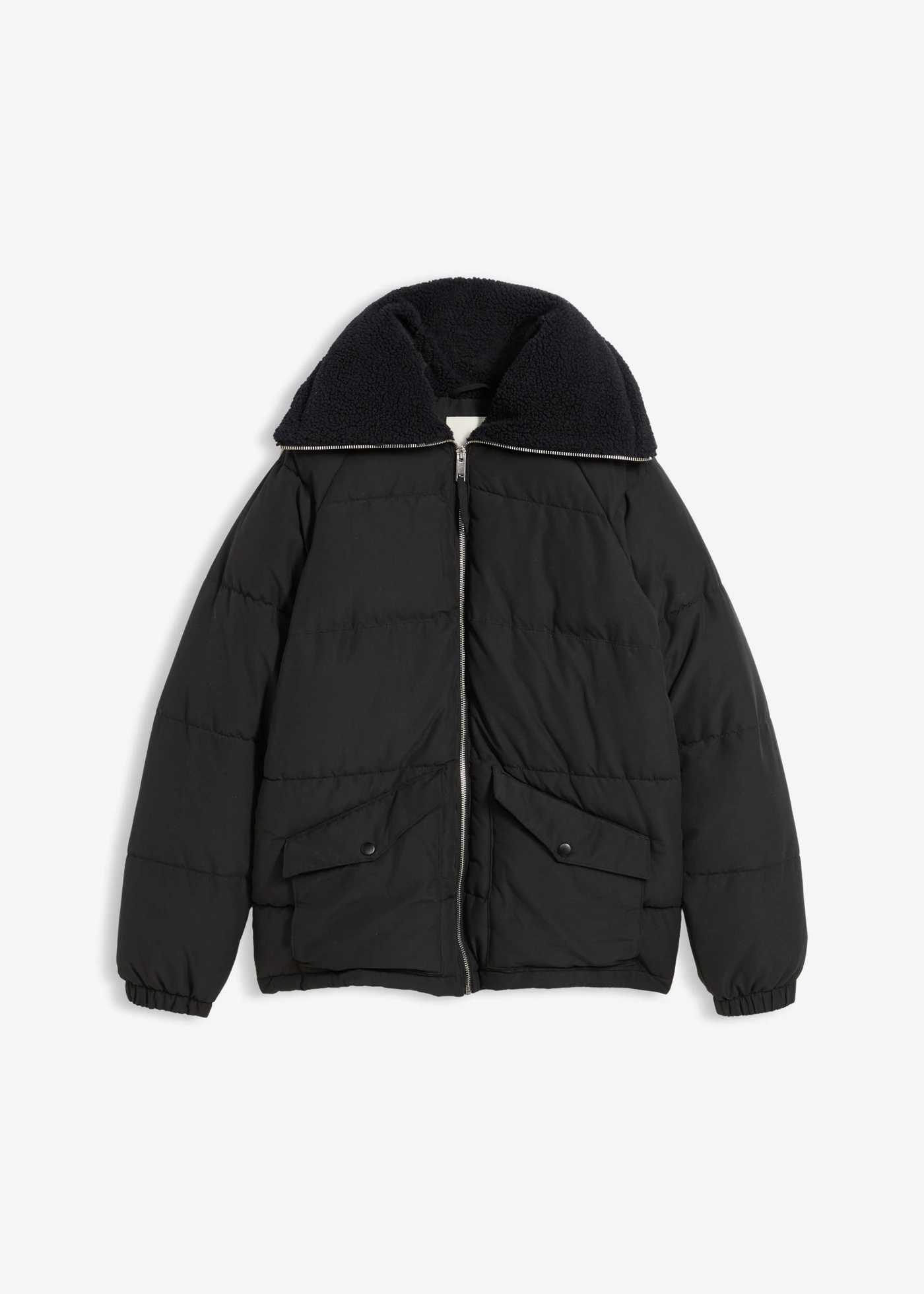 Gewatteerde jas met teddykraag • zwart • bonprix online shop