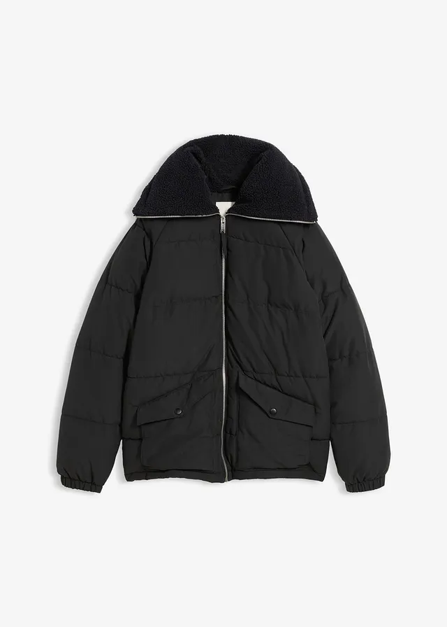 Doudoune avec col à doublure peluche • noir • Boutique bonprix