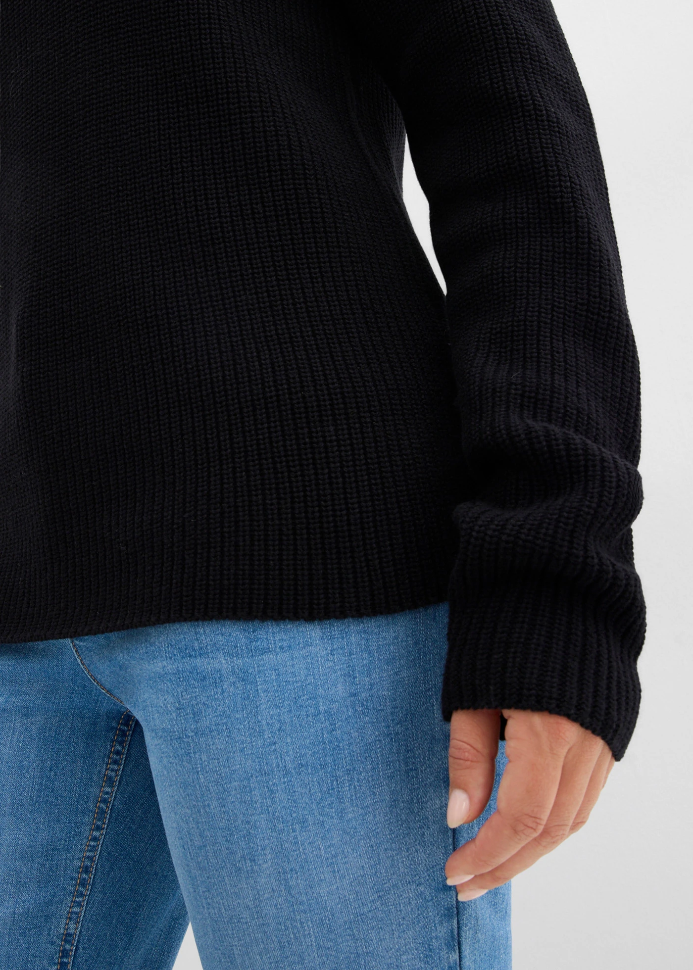 Pull en maille côtelée 100% coton • noir • Boutique bonprix