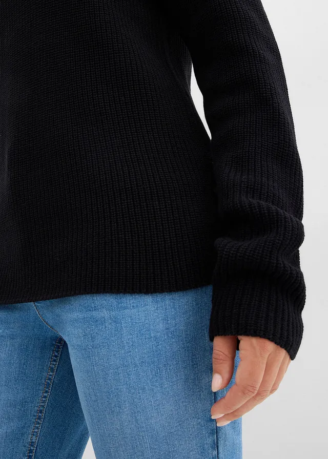 Pull en maille côtelée 100% coton • noir • product-page.page-title-suffix