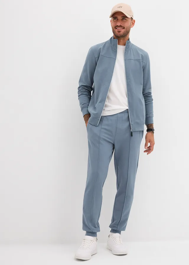Sweat zippé doux et élégant, Couleur: bleu fumée
