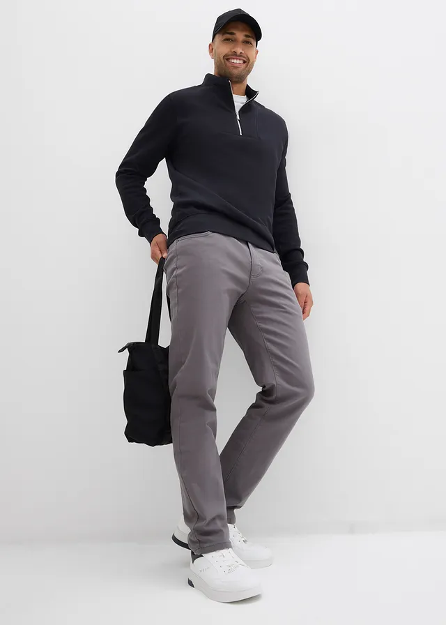 Regular fit stretch thermobroek met een zachte flanellen voering, straight, Kleur: rookgrijs