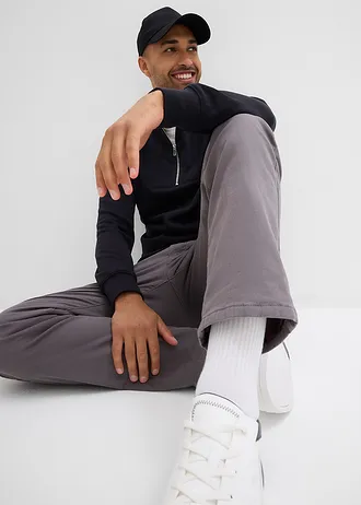 Pantaloni Regular Fit termo cu stretch, cu căptușeală moale din flanel, drepți • gri închis • magazin bonprix