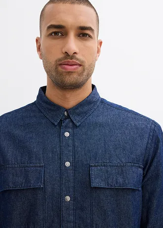 Termo džínová košile s hřejivou flanelovou podšívkou • tmavě modrý denim-béžová • bonprix obchod