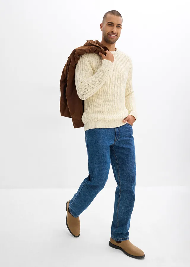 Grof gebreide trui in een zachte katoenmix pimentbruin