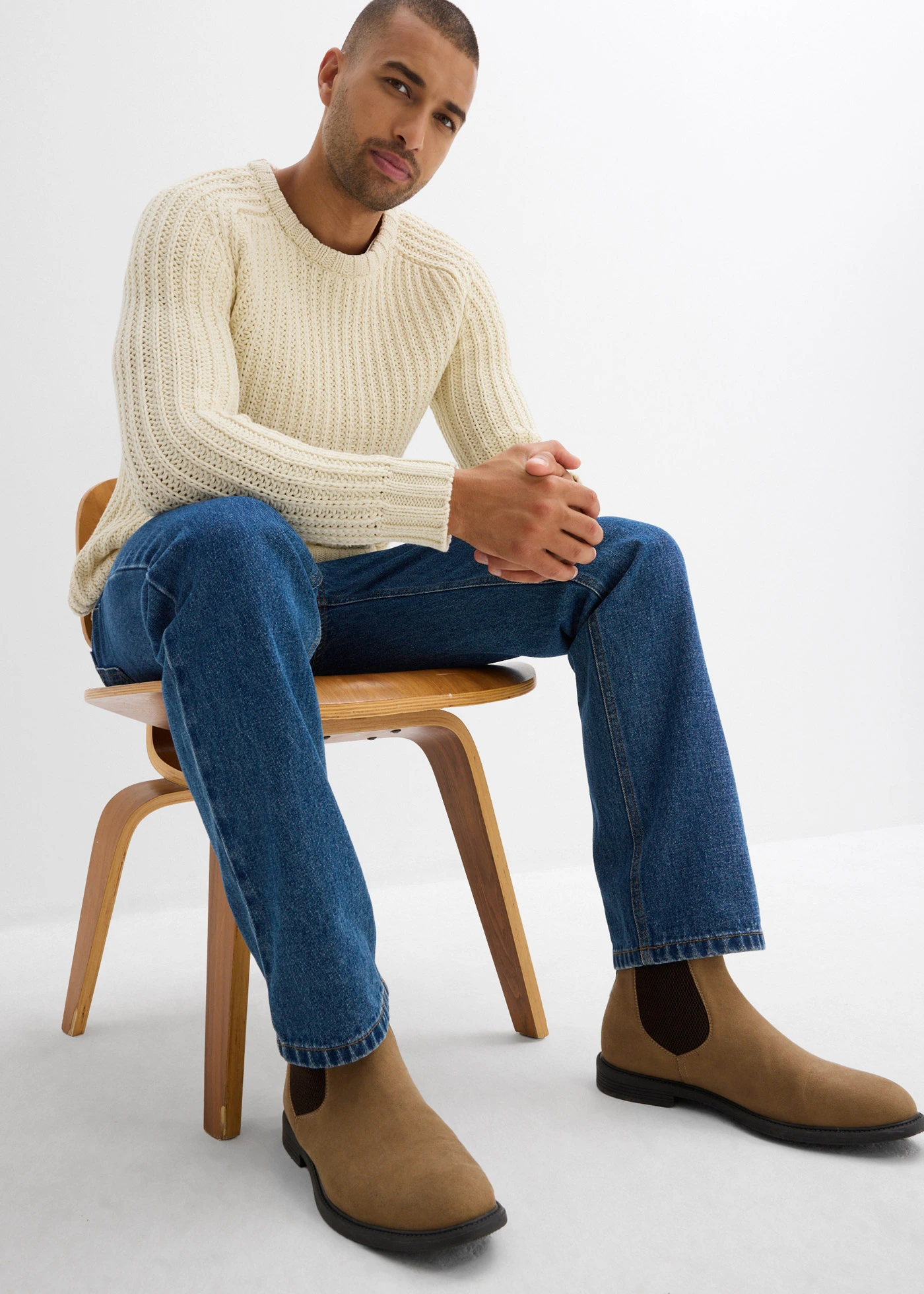 Gruby sweter z miękkiej mieszanki bawełny • kremowy • sklep bonprix