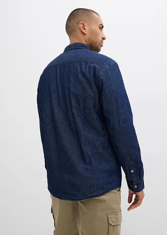 Termo džínová košile s hřejivou flanelovou podšívkou • tmavě modrý denim-béžová • bonprix obchod