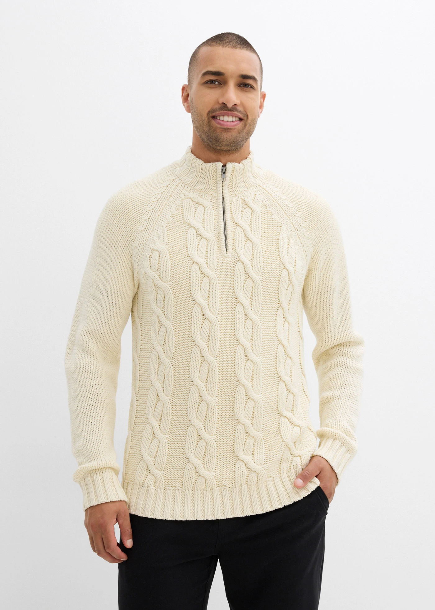 Pull camionneur doux en grosse maille à motif torsadé • naturel • Boutique bonprix