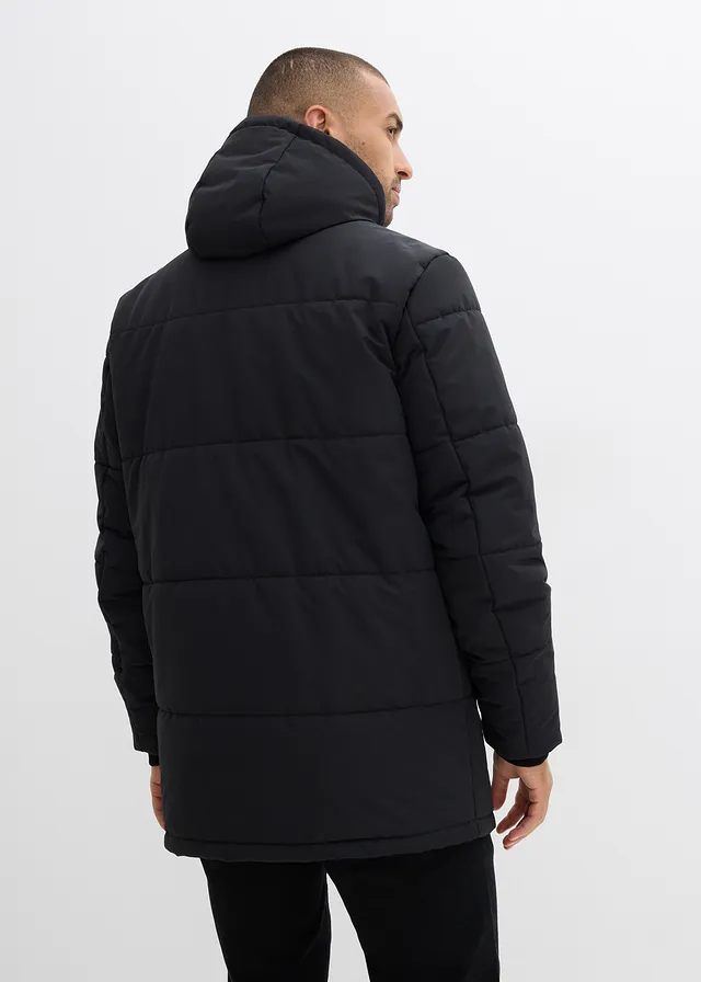 Parka matelassée et déperlante avec poches, Couleur: noir