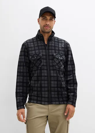 Flísová bunda se stojáčkem, barva: černo-šedá kostka