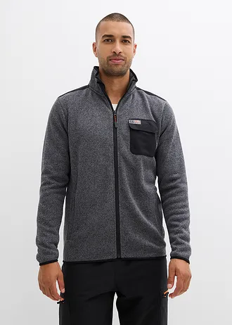 Gilet en maille polaire à poches pratiques et détails sportifs • gris chiné-noir • Boutique bonprix