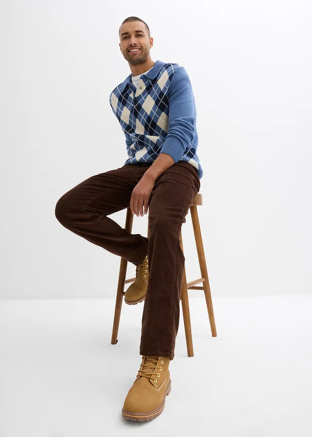 Termo manšestrové kalhoty s flanelovou podšívkou, Straight, Relaxed Fit • hnědá • bonprix obchod
