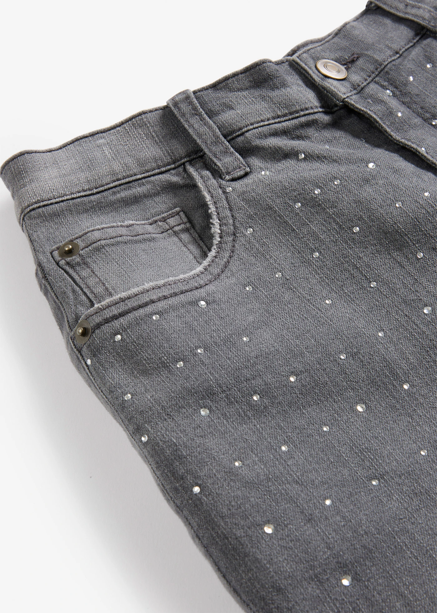 Džíny Wide Leg se štrasovými kamínky, Mid Waist • šedý denim • bonprix obchod