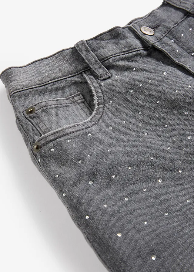 Wide leg jeans met strass, mid waist • grijs denim • product-page.page-title-suffix