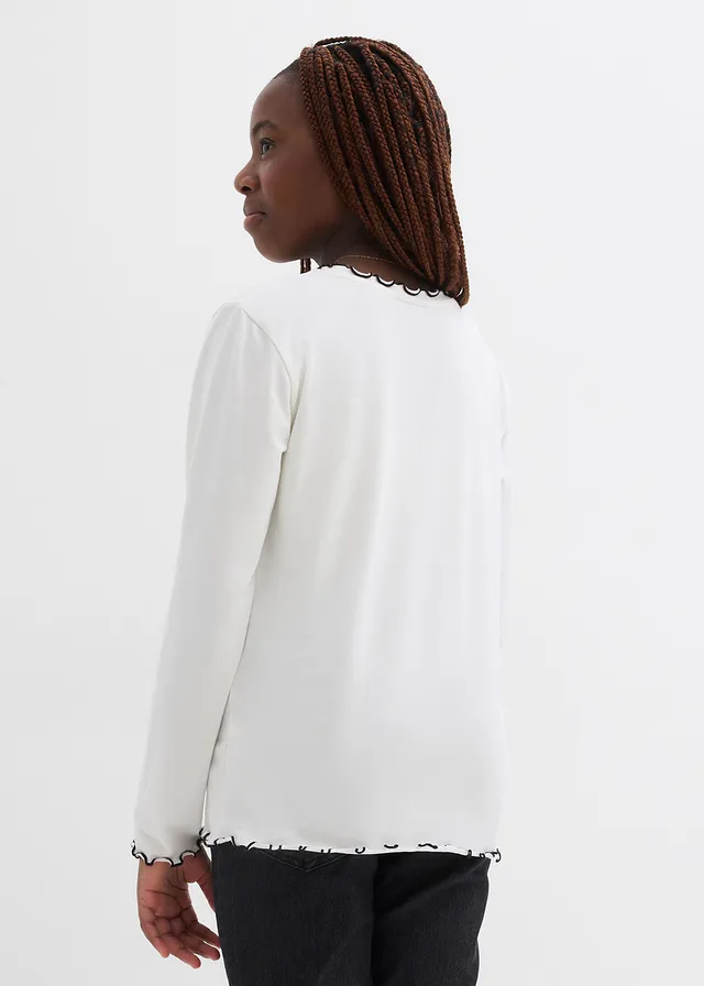 Lot de 2 T-shirts manches longues en coton extensible • écru-noir + bordeaux-rose foncé • product-page.page-title-suffix