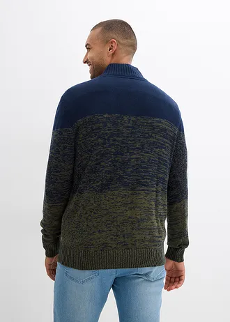 Pulover în stil troyer din amestec moale de bumbac • bleumarin/oliv închis melanj • magazin bonprix