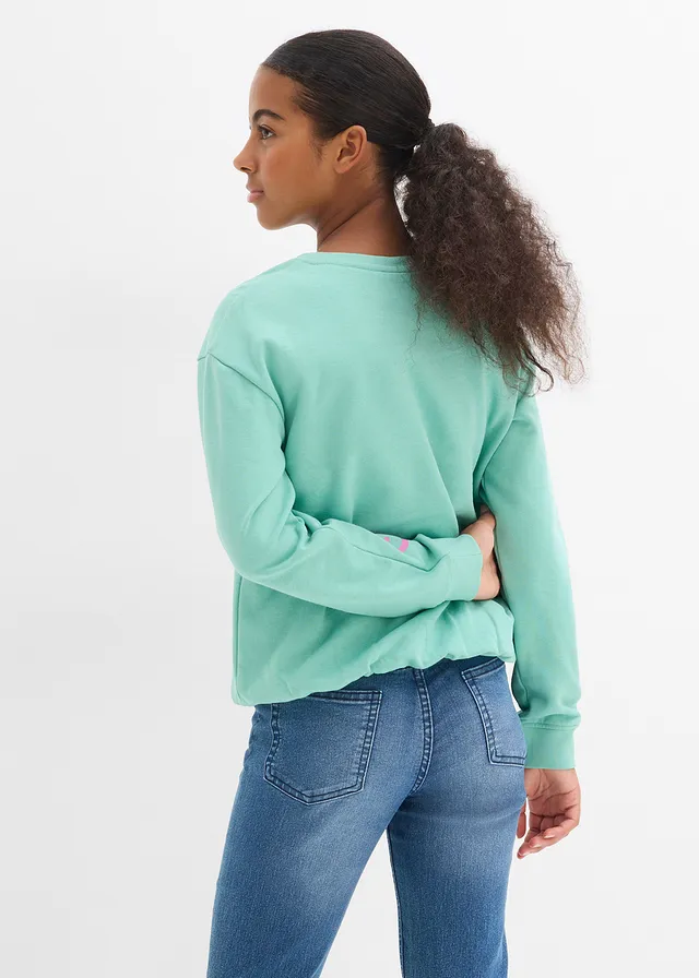 Sweater met ballonzoom van puur biologisch katoen, Kleur: mint-lilapink met print