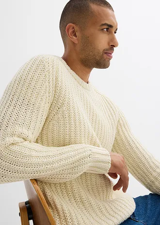 Gruby sweter z miękkiej mieszanki bawełny • kremowy • sklep bonprix