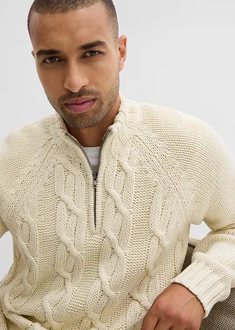 Pull camionneur doux en grosse maille à motif torsadé • naturel • Boutique bonprix