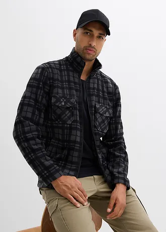 Flísová bunda se stojáčkem • černo-šedá kostka • bonprix obchod