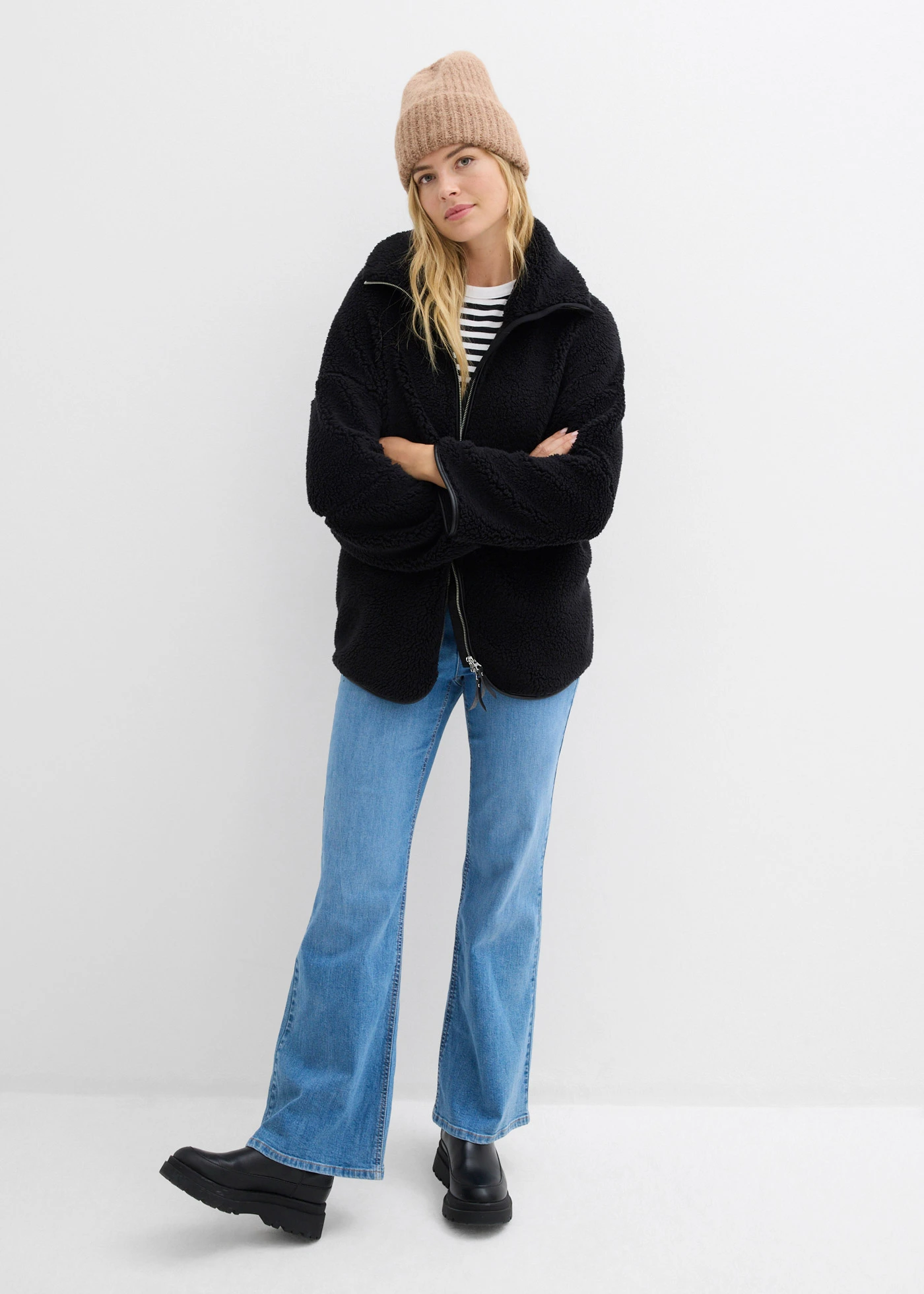 Oversize flísová bunda Teddy • čierna • obchod bonprix