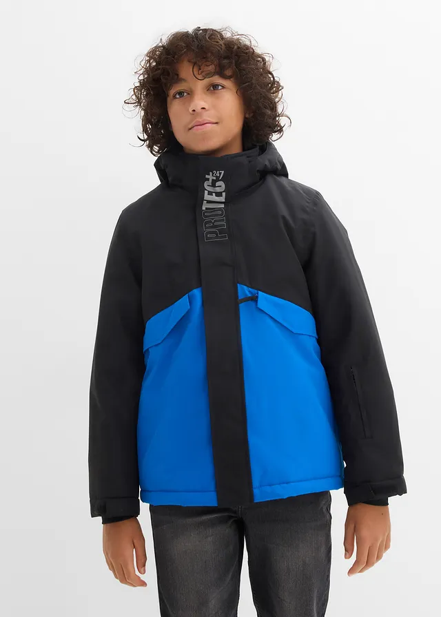 Waterdichte ski-jas, warm gevoerd, Kleur: zwart - azuurblauw