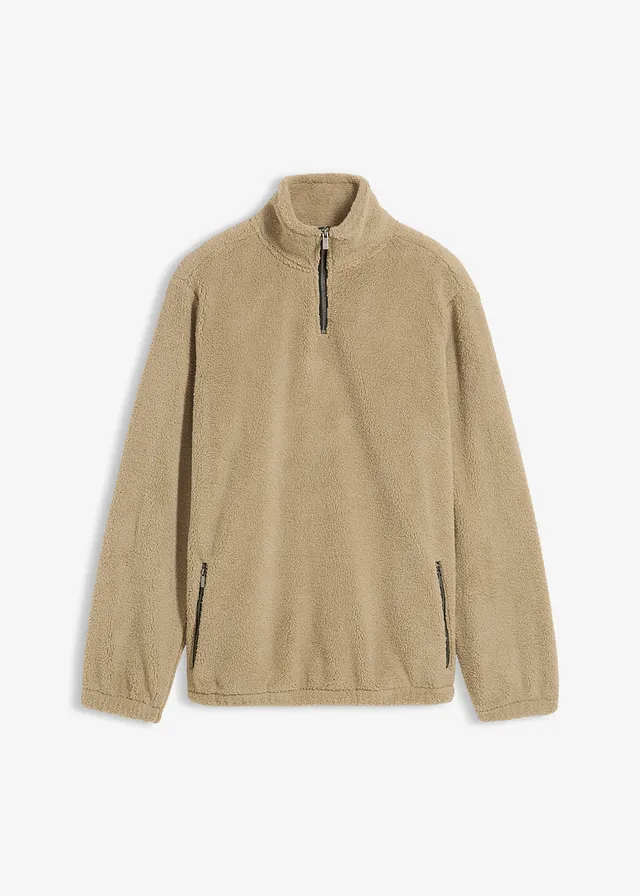 Pulover din teddy-fleece cu buzunare practice cu fermoar