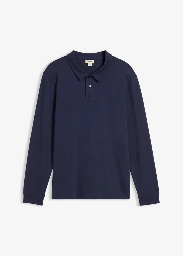 Polo manches longues 100% coton, Couleur: bleu foncé