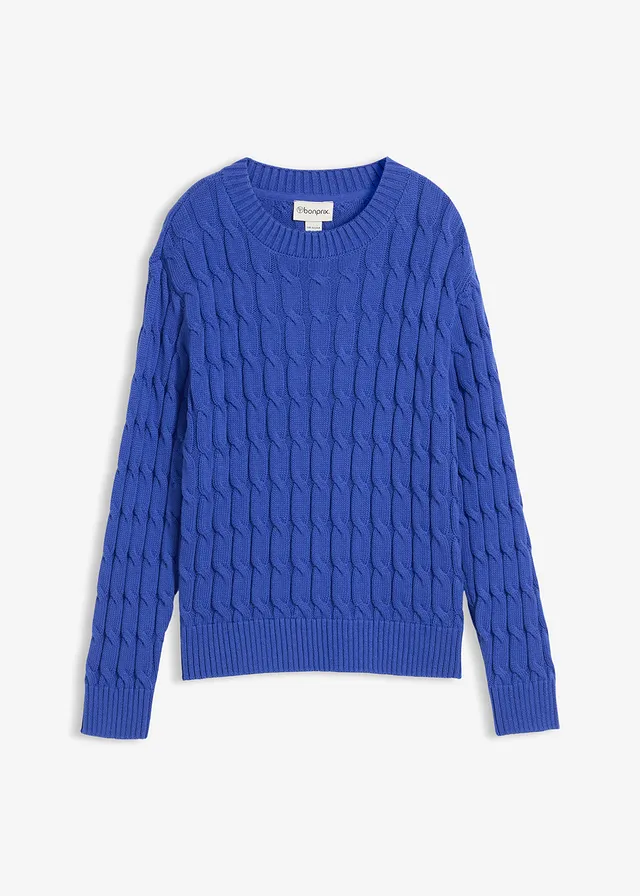 Pull en maille torsadée • bleu brillant • Boutique bonprix